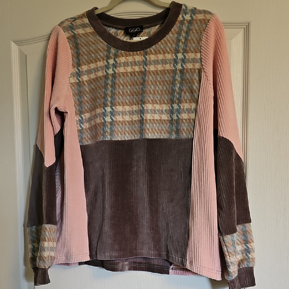 Plaid and Corduroy Patchwork Sweater